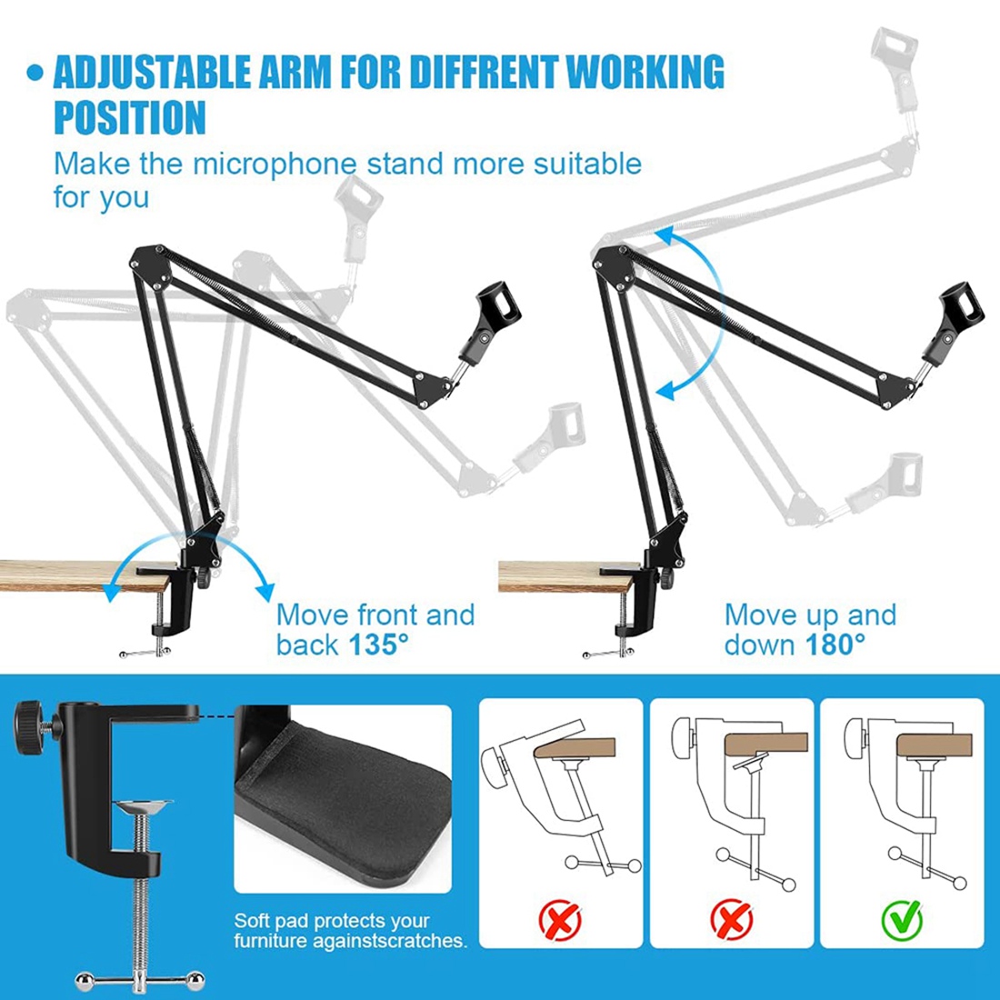 Boom Arm Stand - NALFI-suporte de microfone, suspensão de mesa